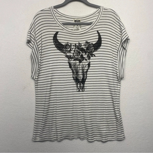 Vocal USA Stripe Cow Skull Western Shirt White Small - Picture 1 of 5
